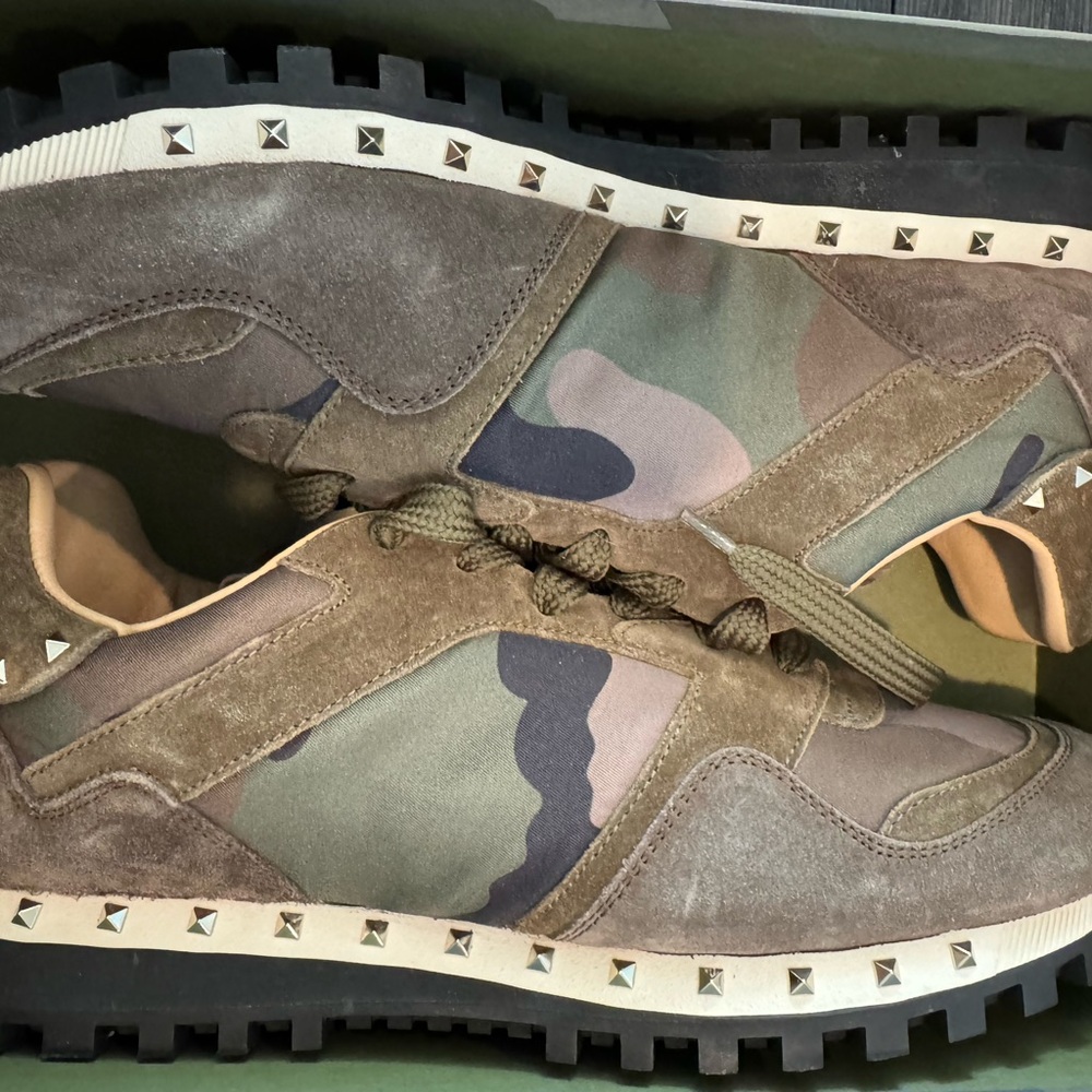 Valentino Green and Brown Camouflage Sneakers